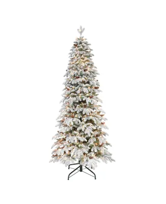 Puleo 7.5" Pre-Lit Flocked Slim Montville Spruce Artificial Christmas Tree