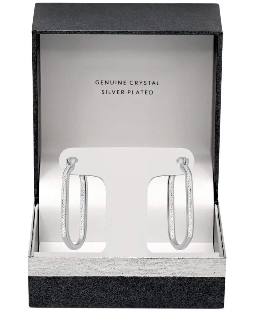 And Now This Crystal & Out Oblong Hoop Earrings Silver-Plate