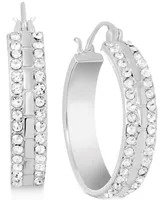 And Now This Crystal Small Double Row Hoop Earrings in Silver-Plate, 0.76"
