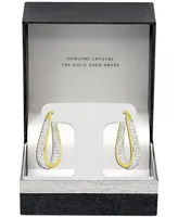 And Now This Crystal In & Out Teardrop Hoop Earrings in Silver Plate, Gold-Plate or Rose Gold Plate