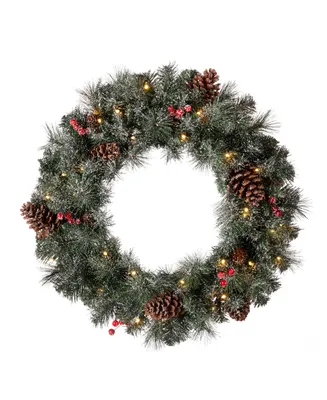 Glitzhome Pre-Lit Glittered Pine Cone Christmas Wreath, with Warm Led Light