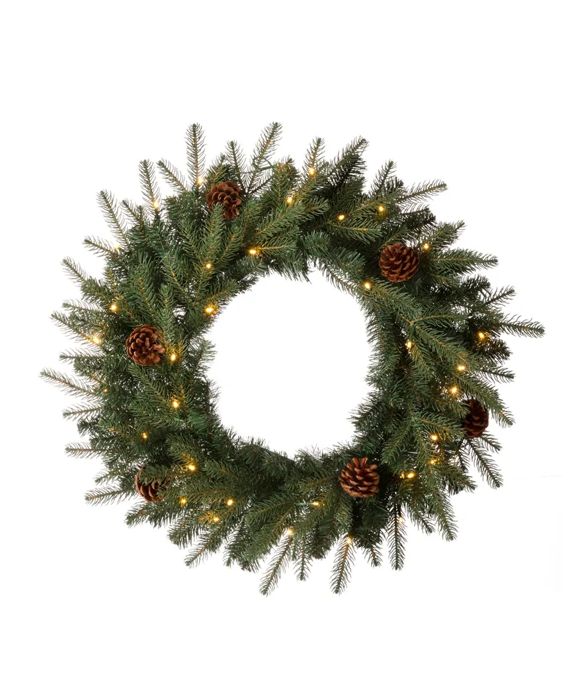 Glitzhome Pre-Lit Greenery Pine Cone Christmas Wreath with Warm Led Light