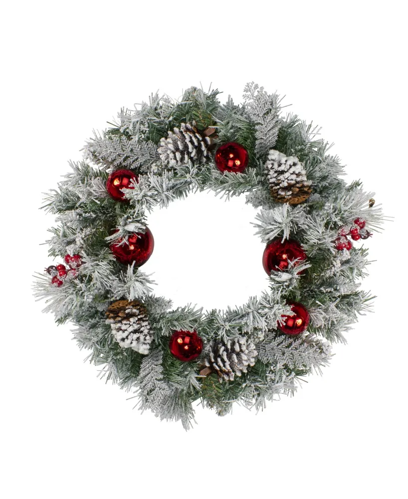 Northlight Flocked Pine with Ornaments and Berries Artificial Christmas Wreath-Unlit