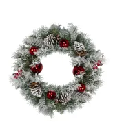Northlight Flocked Pine with Ornaments and Berries Artificial Christmas Wreath-Unlit