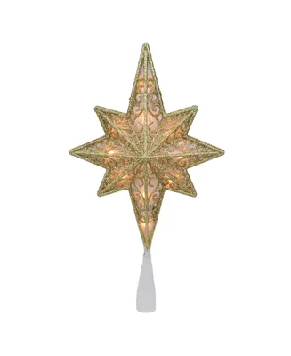 Northlight Lighted Gold Tone Frosted Star Of Bethlehem with Scrolling Christmas Tree Topper