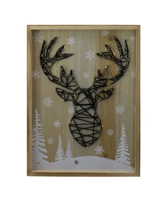 Northlight Reindeer with Snowflakes and Trees Lighted Wooden Christmas Plaque