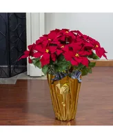 Northlight Red Artificial Christmas Poinsettia with Gold Tone Wrapped Pot