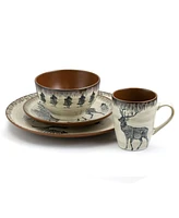 Elama Majestic Elk 16 Piece Luxurious Stoneware Dinnerware Set