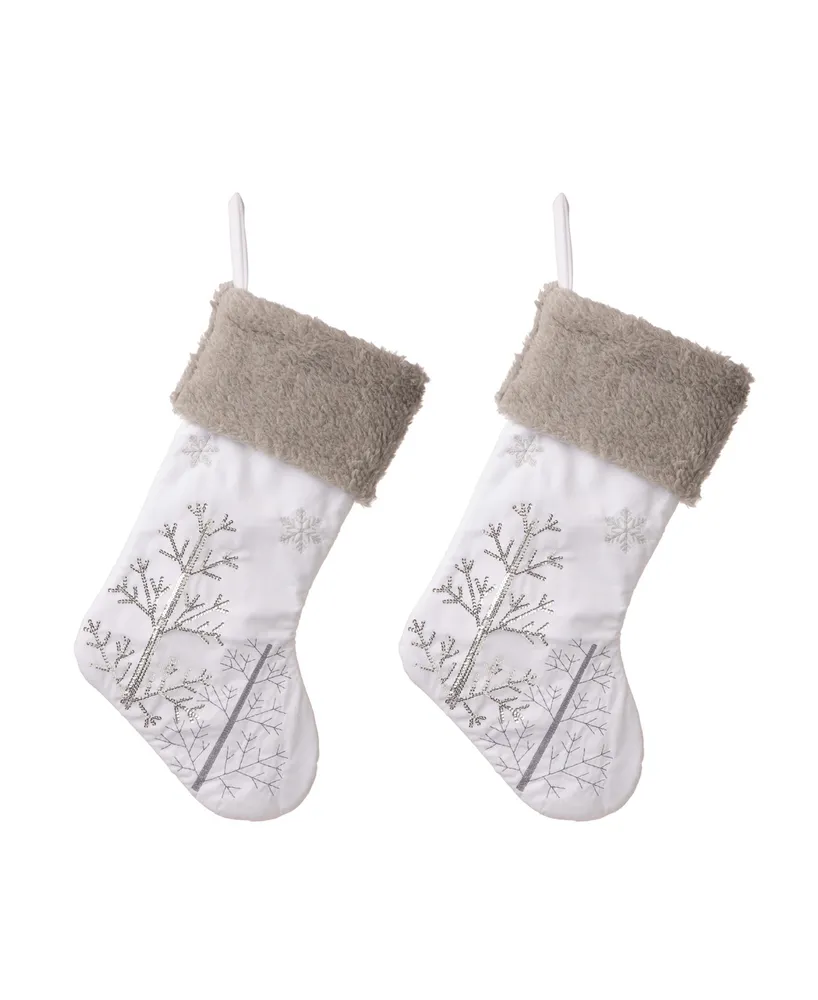 Glitzhome Fleece with Christmas Tree and Snowflake Stocking, Set of 2