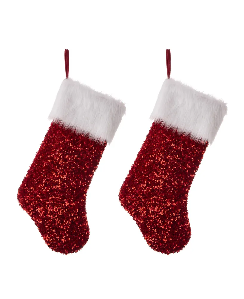 Glitzhome Sequin Christmas Stocking, Set of 2