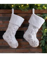 Glitzhome Plush with Snowflake Christmas Stocking, Set of 2