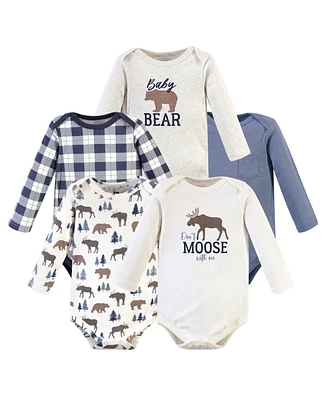 Hudson Baby Baby Boys Hudson Cotton Long-Sleeve Bodysuits 5pk, Moose Bear, 0-3 Months