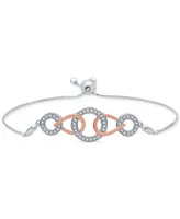 Diamond Interlocking Link Bolo Bracelet (1/6 ct. t.w.) in Sterling Silver & 14k Rose Gold-Plate