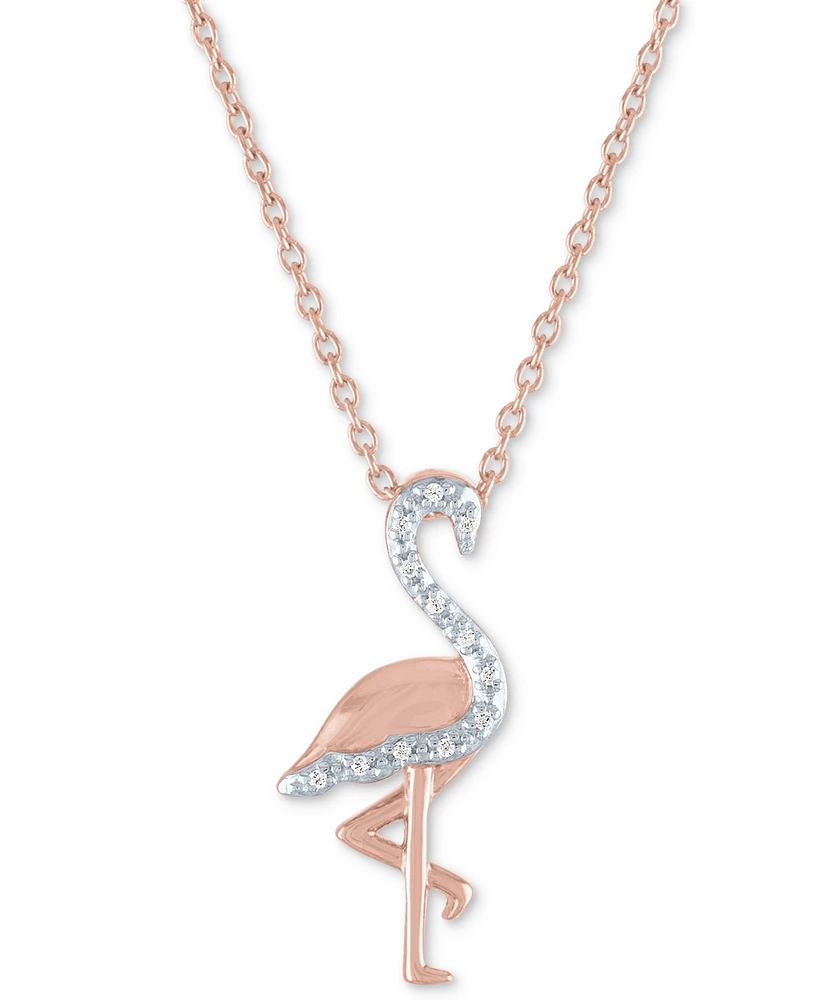 Diamond Accent Flamingo Pendant Necklace in 14k Rose Gold-Plated Sterling Silver, 16" + 2" extender