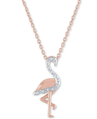 Diamond Accent Flamingo Pendant Necklace in 14k Rose Gold-Plated Sterling Silver, 16" + 2" extender