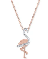 Diamond Accent Flamingo Pendant Necklace in 14k Rose Gold-Plated Sterling Silver, 16" + 2" extender