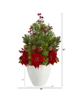 Nearly Natural Poinsettia, Boxwood and Succulent Artificial Arrangement in Vase