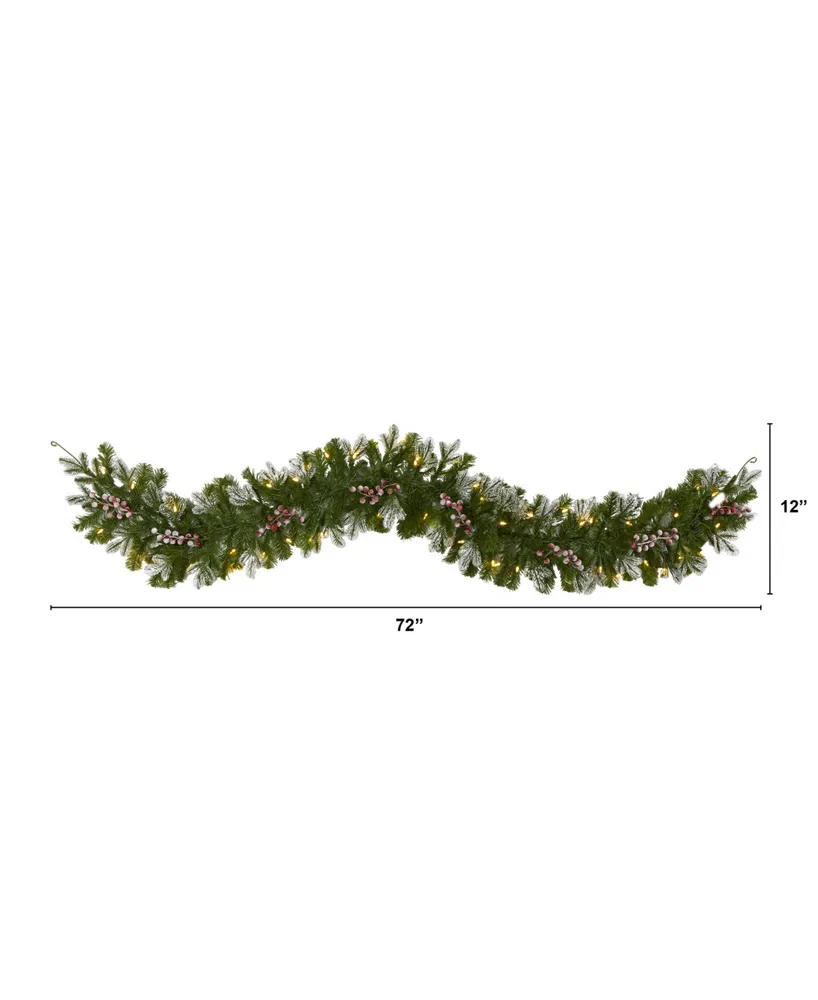Nearly Natural Snow Tipped Artificial Christmas Garland with 50 Warm Led Lights and Berries