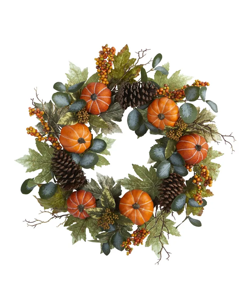 Nearly Natural Pumpkins, Pine Cones and Berries Fall Artificial Wreath