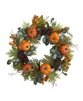 Nearly Natural Pumpkins, Pine Cones and Berries Fall Artificial Wreath