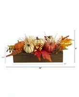 Nearly Natural Harvest Pumpkin and Berries Artificial Arrangement in Wood Vase