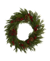 Nearly Natural Cypress with Berries and Pine Cones Artificial Wreath