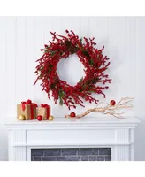 Nearly Natural Cypress Artificial Wreath with Berries and Pine Cones