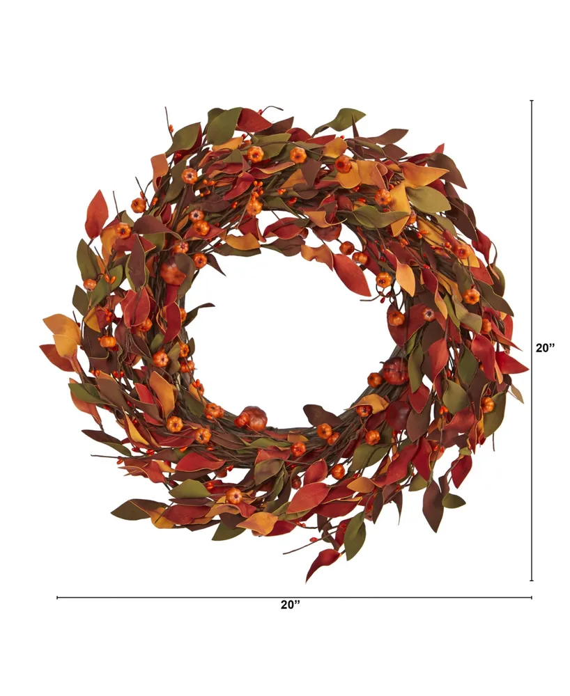 Nearly Natural Harvest Leaf and Mini Pumpkin Artificial Wreath