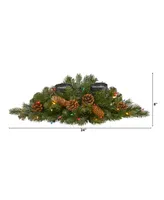 Nearly Natural Flocked and Glittered Artificial Christmas Double Candelabrum with 35 Lights and Pine Cones