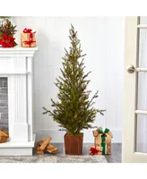 Nearly Natural Alpine "Natural Look" Artificial Christmas Tree in Wood Planter with Pine Cones