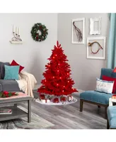 Nearly Natural Flocked Fraser Fir Artificial Christmas Tree with 250 Lights, 26 Globe Bulbs and 490 Bendable Branches