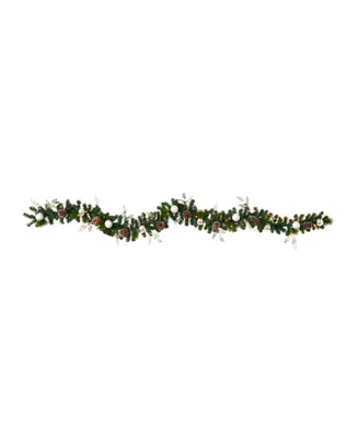 Nearly Natural Ornament and Pinecone Artificial Christmas Garland with 50 Clear Led Lights
