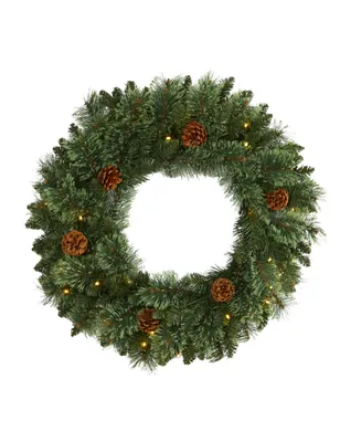 Nearly Natural Mountain Pine Artificial Christmas Wreath with 35 Led Lights and Pinecones