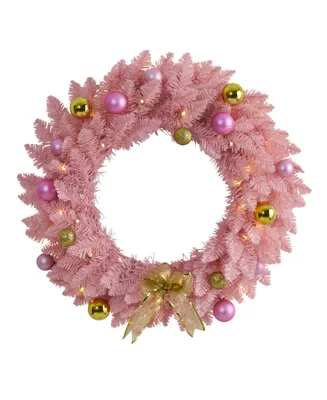 Nearly Natural Artificial Christmas Wreath with 35 Led Lights and Ornaments