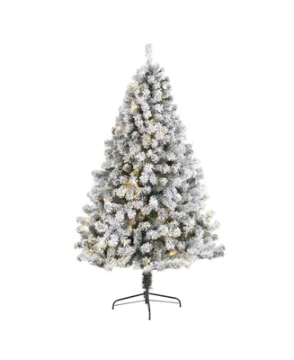 Nearly Natural Flocked West Virginia Fir Artificial Christmas Tree with 350 Clear Led Lights