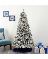 Nearly Natural Flocked Vermont Mixed Pine Artificial Christmas Tree with 150 Clear Led Lights