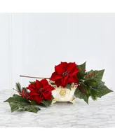 Nearly Natural Poinsettia, Berries and Pine Artificial Flower Bundle, Set of 3