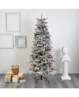 Nearly Natural Flocked North Carolina Fir Artificial Christmas Tree with 550 Warm Lights and 2090 Bendable Branches