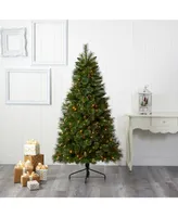 Nearly Natural Golden Tip Washington Pine Artificial Christmas Tree with 250 Clear Lights, Pine Cones and 750 Bendable Branches