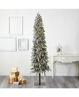 Nearly Natural Flocked Washington Alpine Christmas Artificial Tree with 350 Warm Led Lights and 877 Bendable Branches