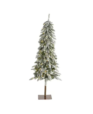 Nearly Natural 5.Flocked Washington Alpine Christmas Artificial Tree with 150 Warm Led Lights and 377 Bendable Branches