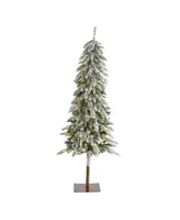 Nearly Natural 5.Flocked Washington Alpine Christmas Artificial Tree with 150 Warm Led Lights and 377 Bendable Branches