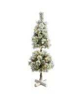 Nearly Natural Flocked Artificial Christmas Tree Topiary with 50 Warm Led Lights and Pine Cones
