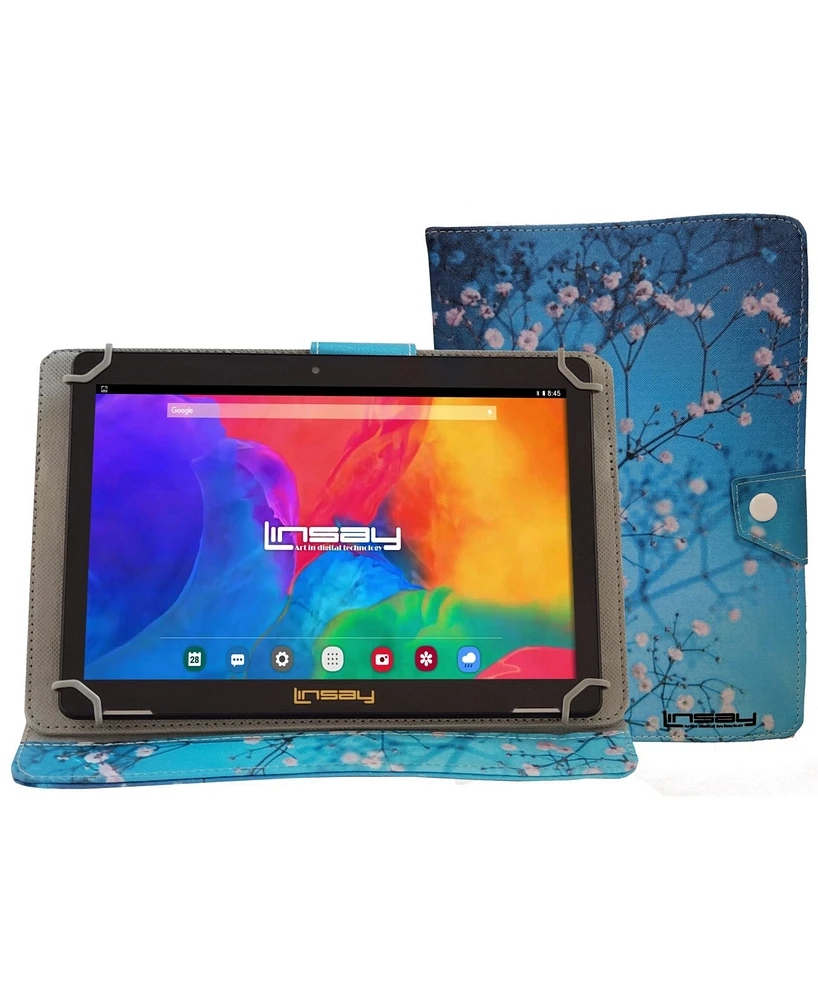 Linsay New 10.1" Tablet Octa Core 128GB Bundle with Spring Flowers Case Newest Android 13