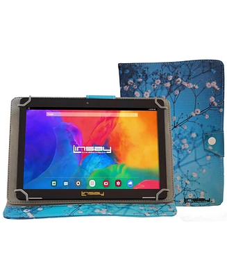Linsay New 10.1" Tablet Octa Core 128GB Bundle with Spring Flowers Case Newest Android 13