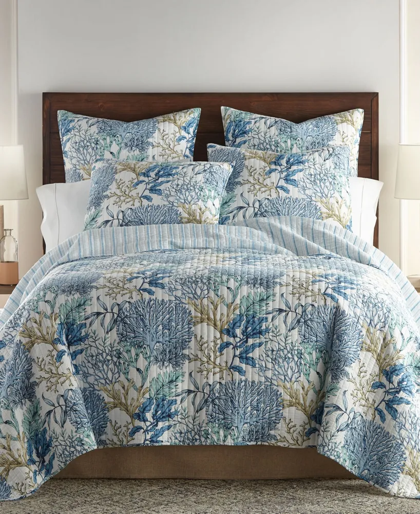 Linery Blue Watercolor Florals Reversible Quilt Set