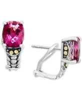 Effy Pink Topaz Omega Back Earrings (7-1/6 ct. t.w.) in Sterling Silver & 18k Gold