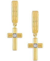 Esquire Men's Jewelry Diamond Accent Cross Drop Hoop Earrings in 14k Gold