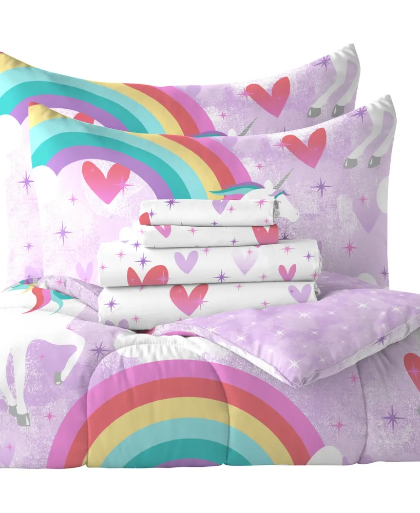 Dream Factory Unicorn Rainbow 7-Piece Full Bedding Set