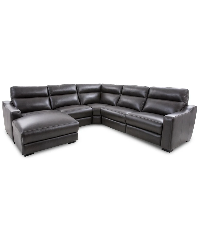 Gabrine 5-Pc. Leather Sectional with 2 Power Headrests and Chaise, Created for Macy's